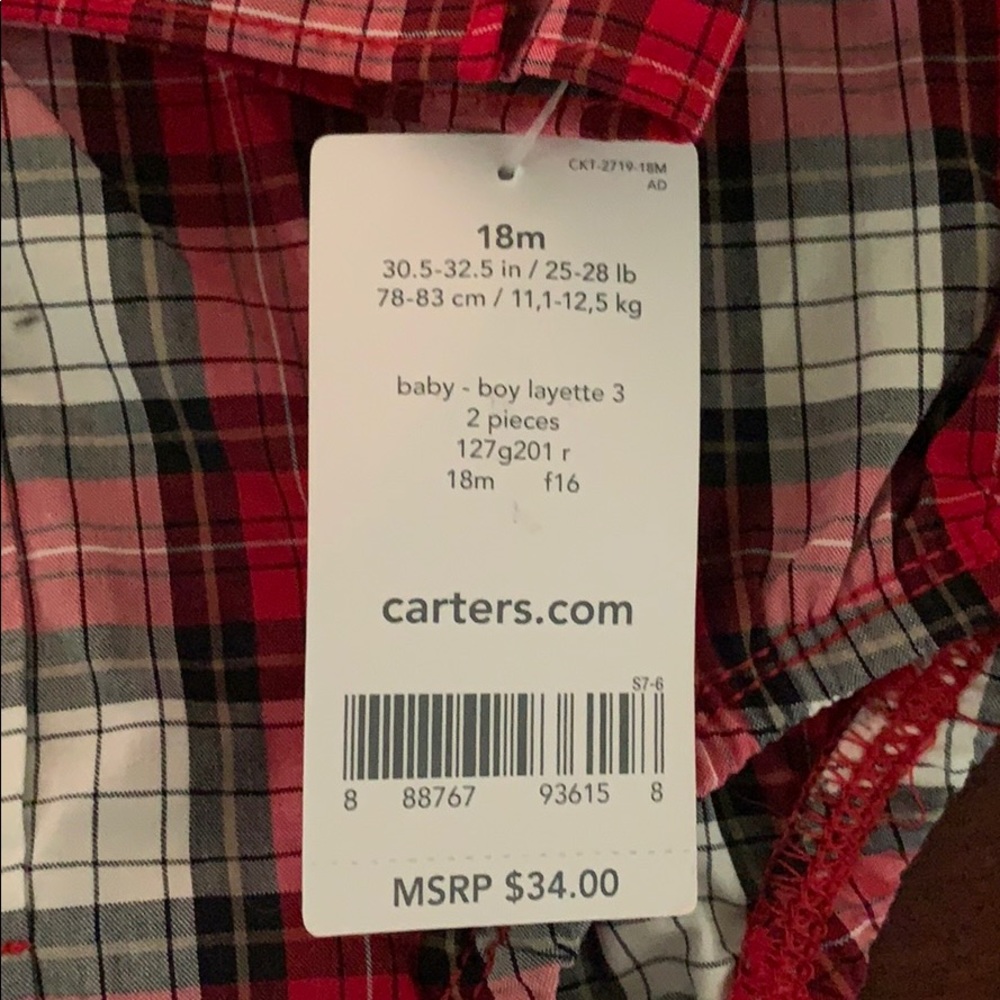 NWT Carter’s 18 month plaid onesie - Picture 2 of 3